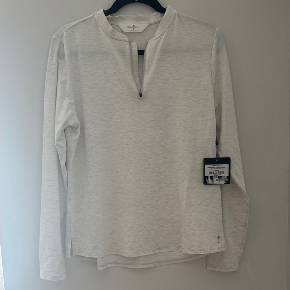 NWT Belyn Key M Dream Knit Long Sleeve Heathered Chalk Long Sleeve 1/2 Zip